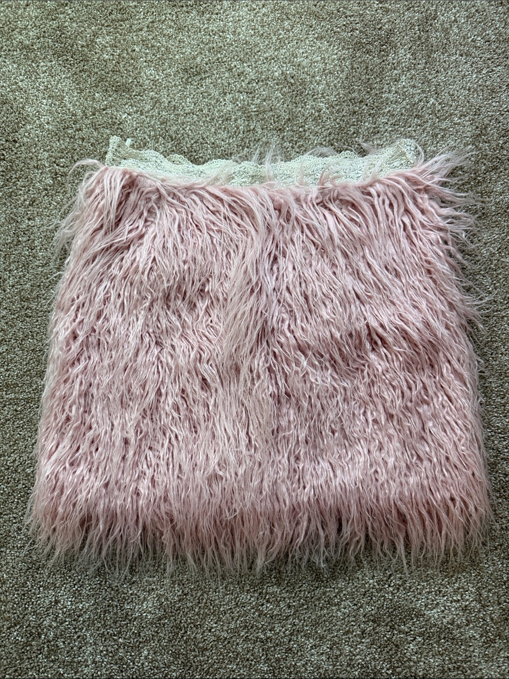 Free People Dusty Pink Faux Fur Mini Skirt with Lace Waist